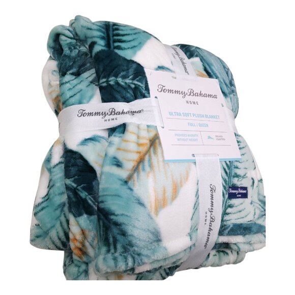 Tommy Bahama Full Queen Ultra Soft Plush Blanket 90"x90" Tropical Polyester - Picture 5 of 9